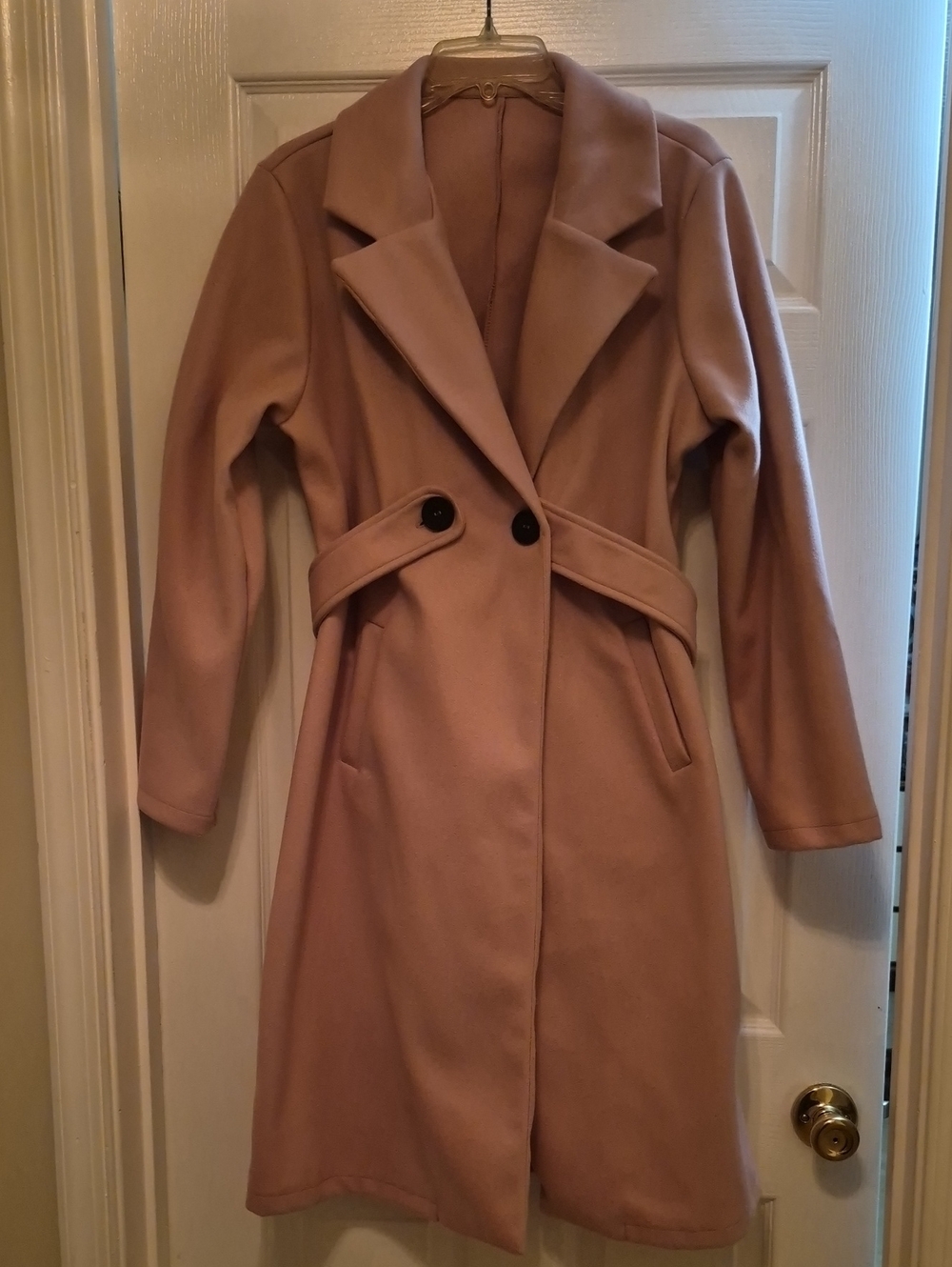 SHEIN Blush Pink Belted Single-Breasted Trench Coat